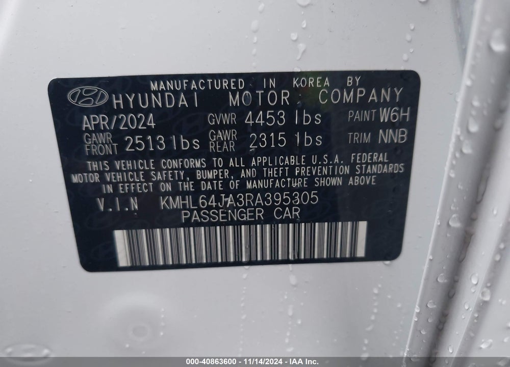 2024 HYUNDAI SONATA VIN: KMHL64JA3RA395305