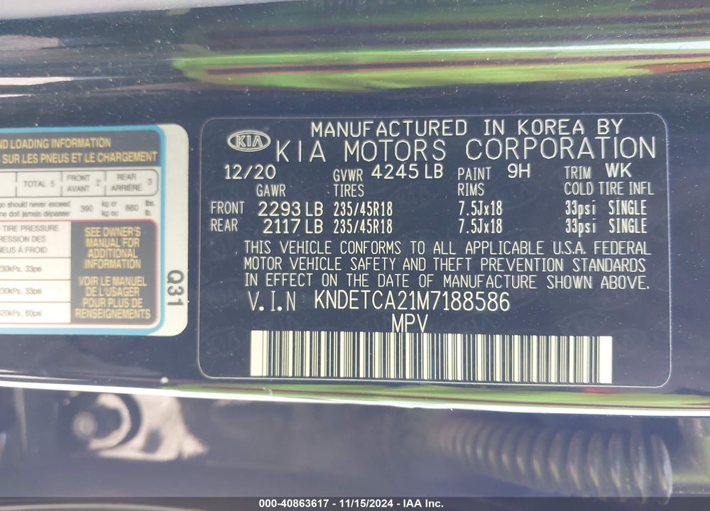 2021 KIA SELTOS SX TURBO VIN: KNDETCA21M7188586