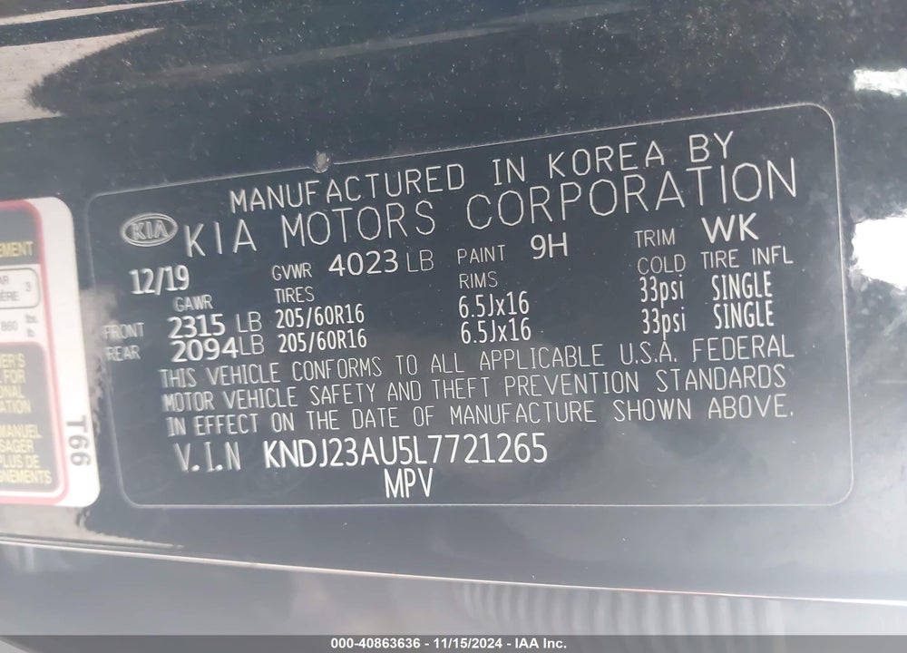 2020 KIA SOUL !/+/S VIN: KNDJ23AU5L7721265