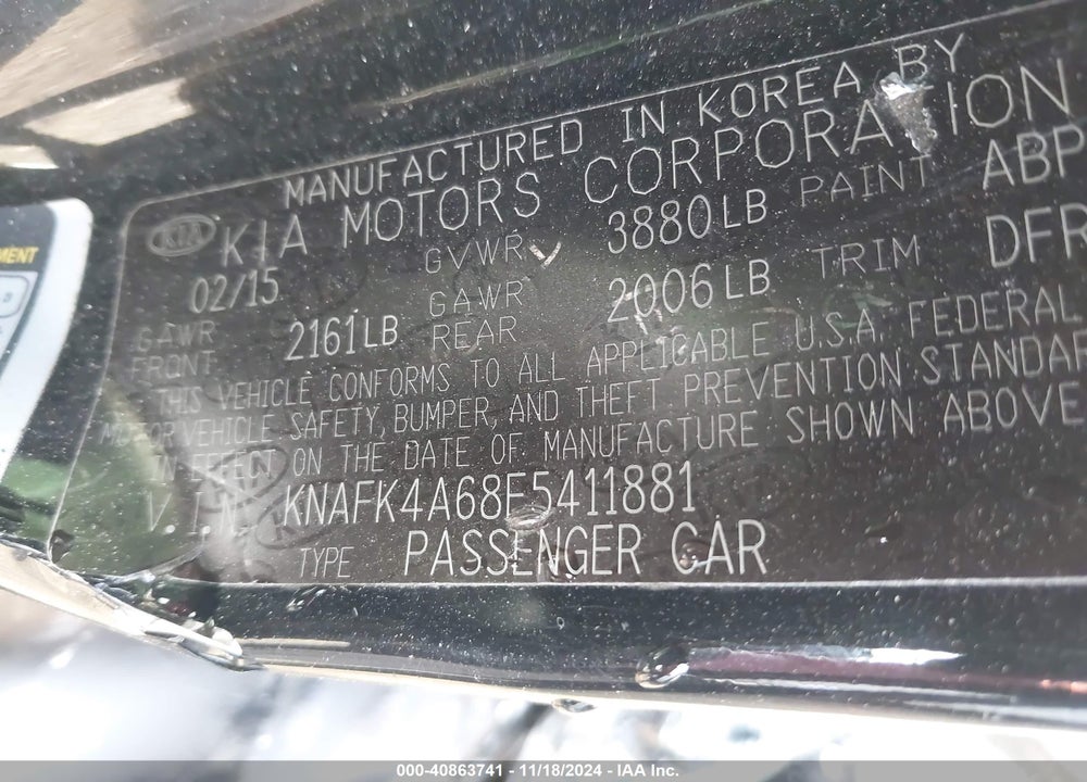 2015 KIA FORTE LX VIN: KNAFK4A68F5411881