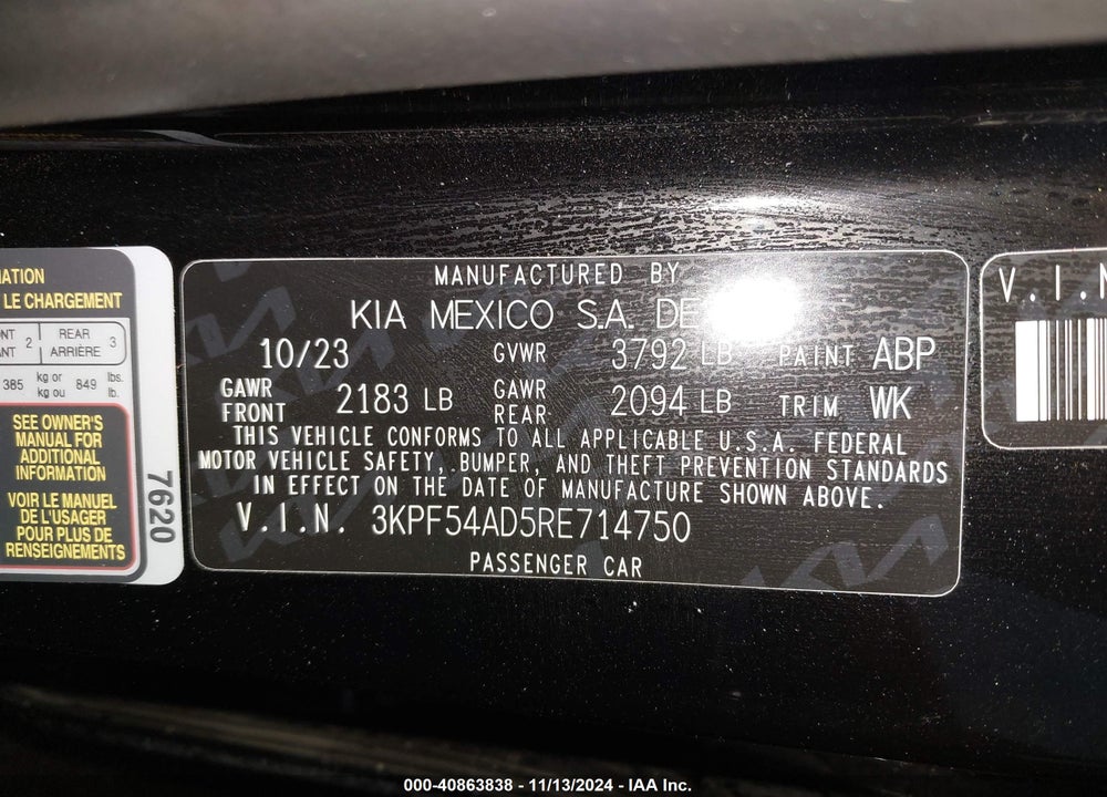 2024 KIA FORTE GT LINE VIN: 3KPF54AD5RE714750