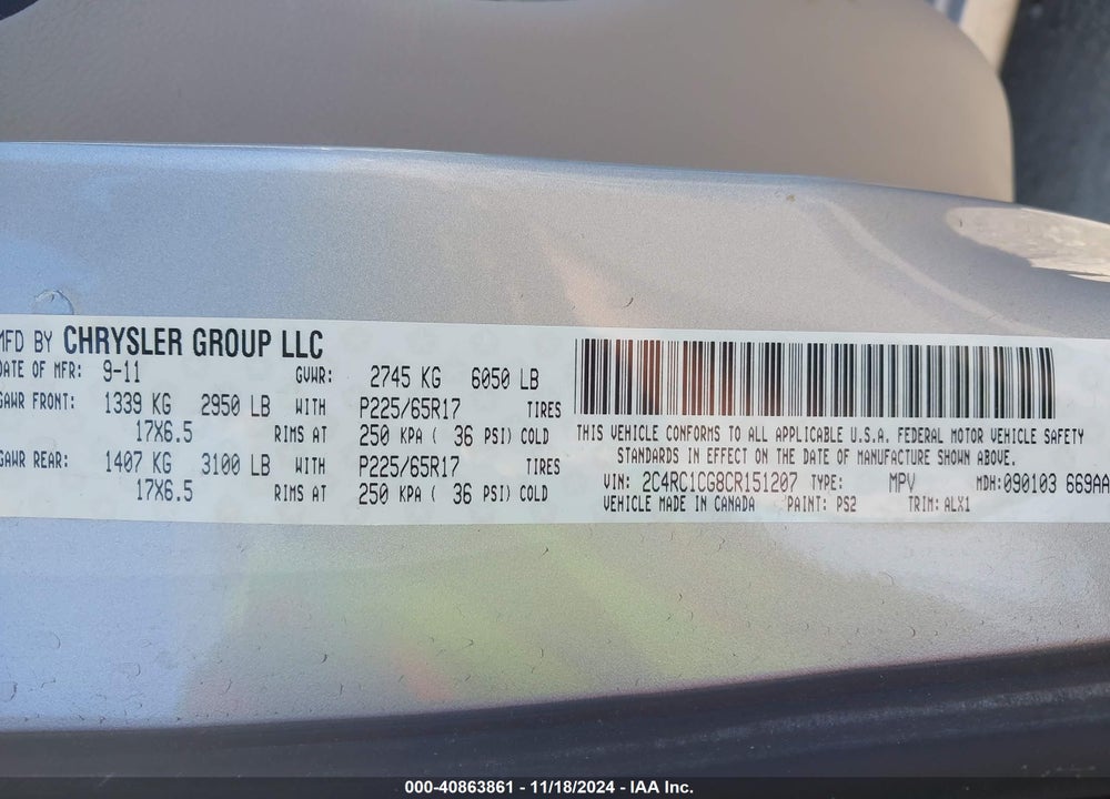 2012 CHRYSLER TOWN & COUNTRY TOURING-L VIN: 2C4RC1CG8CR151207