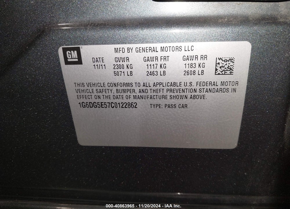 2012 CADILLAC CTS LUXURY VIN: 1G6DG5E57C0122862