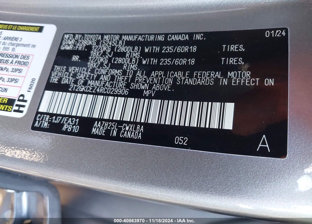 2024 LEXUS NX 350H PREMIUM VIN: 2T2GKCEZ4RC029906