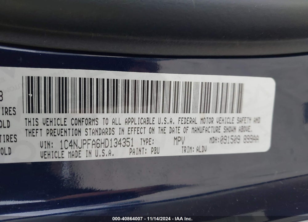 2017 JEEP PATRIOT HIGH ALTITUDE FWD VIN: 1C4NJPFA6HD134351