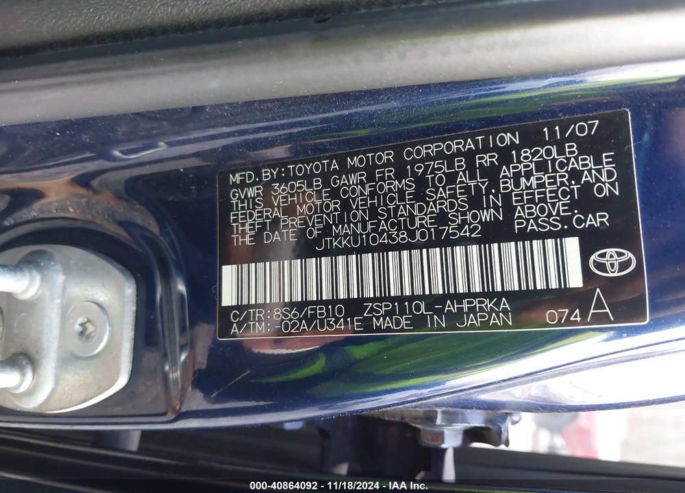 2008 SCION XD VIN: JTKKU10438J017542