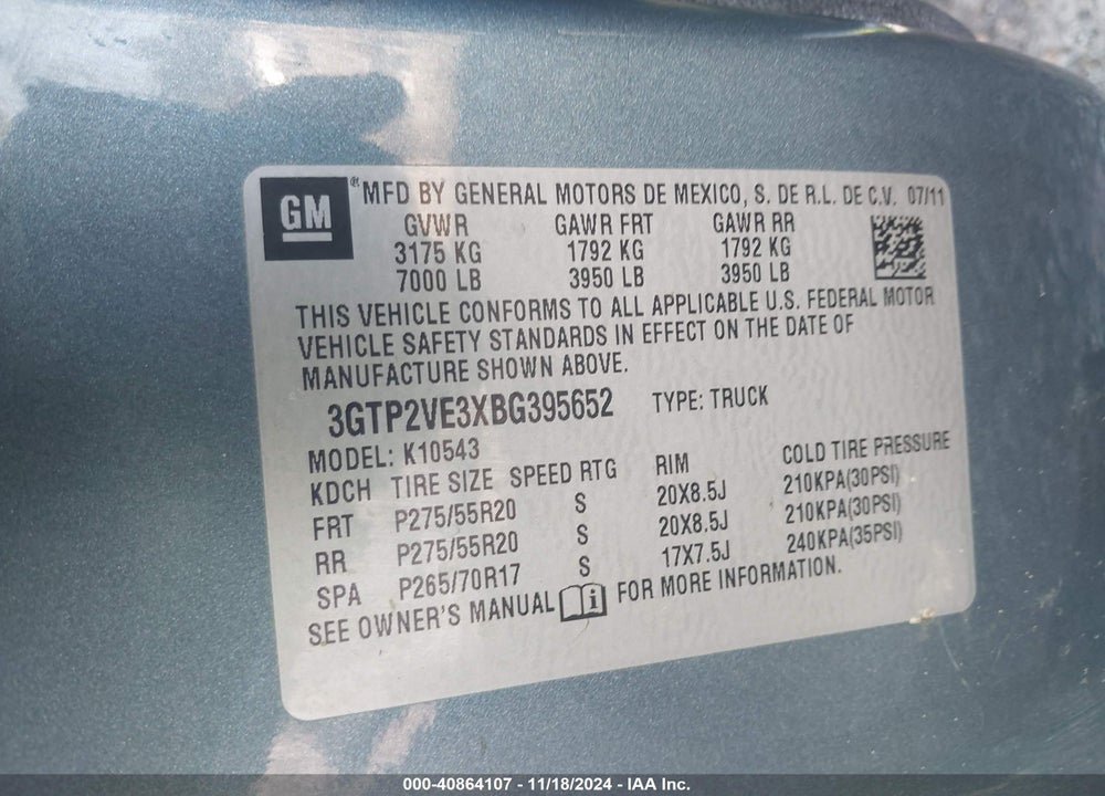 2011 GMC SIERRA 1500 SLE VIN: 3GTP2VE3XBG395652