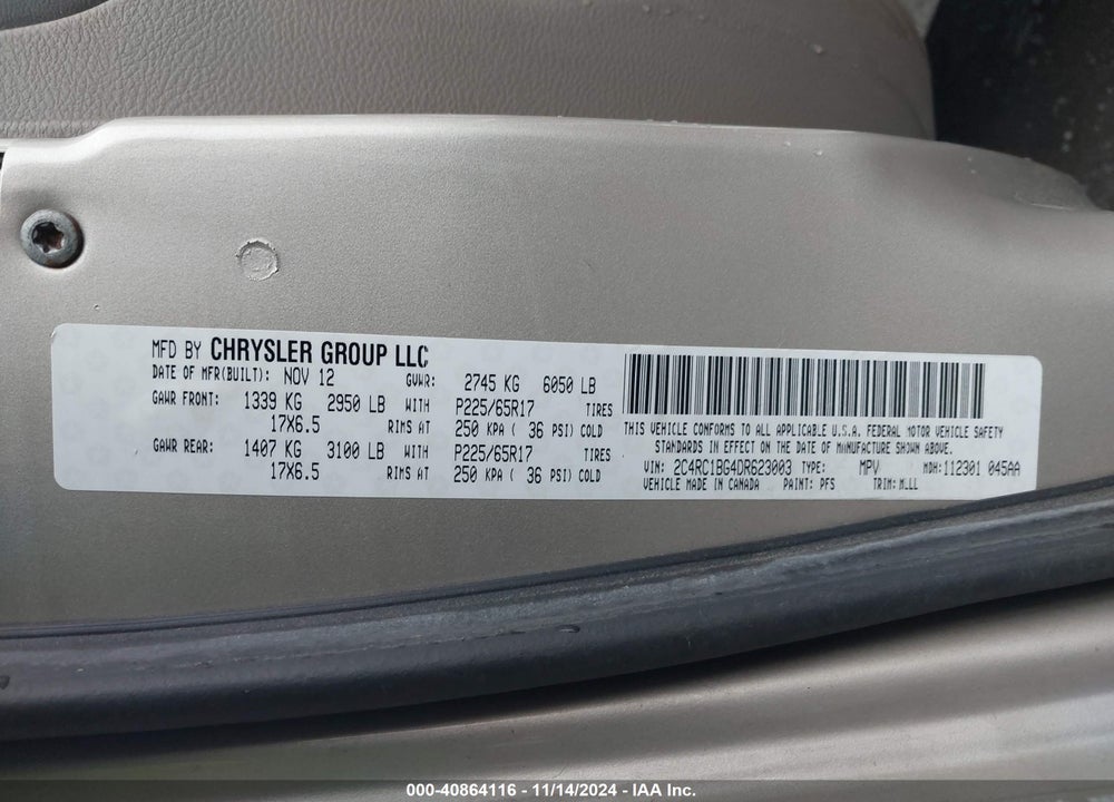 2013 CHRYSLER TOWN & COUNTRY TOURING VIN: 2C4RC1BG4DR623003
