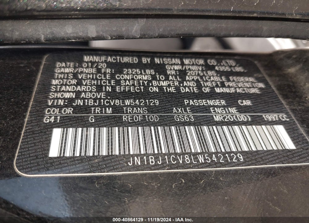 2020 NISSAN ROGUE SPORT SV FWD XTRONIC CVT VIN: JN1BJ1CV8LW542129