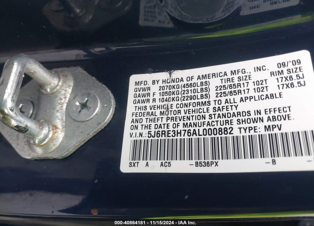 2010 HONDA CR-V EX-L VIN: 5J6RE3H76AL000882