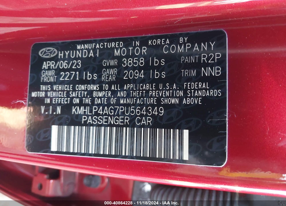 2023 HYUNDAI ELANTRA LIMITED VIN: KMHLP4AG7PU564349