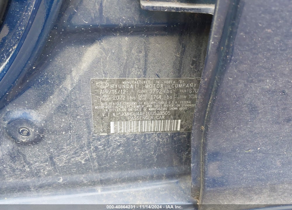2013 HYUNDAI ELANTRA LIMITED VIN: KMHDH4AE1DU520505