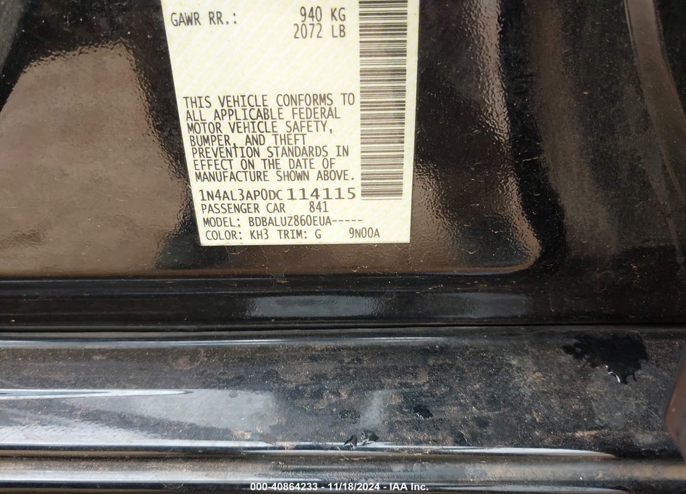 2013 NISSAN ALTIMA VIN: 1N4AL3AP0DC114115