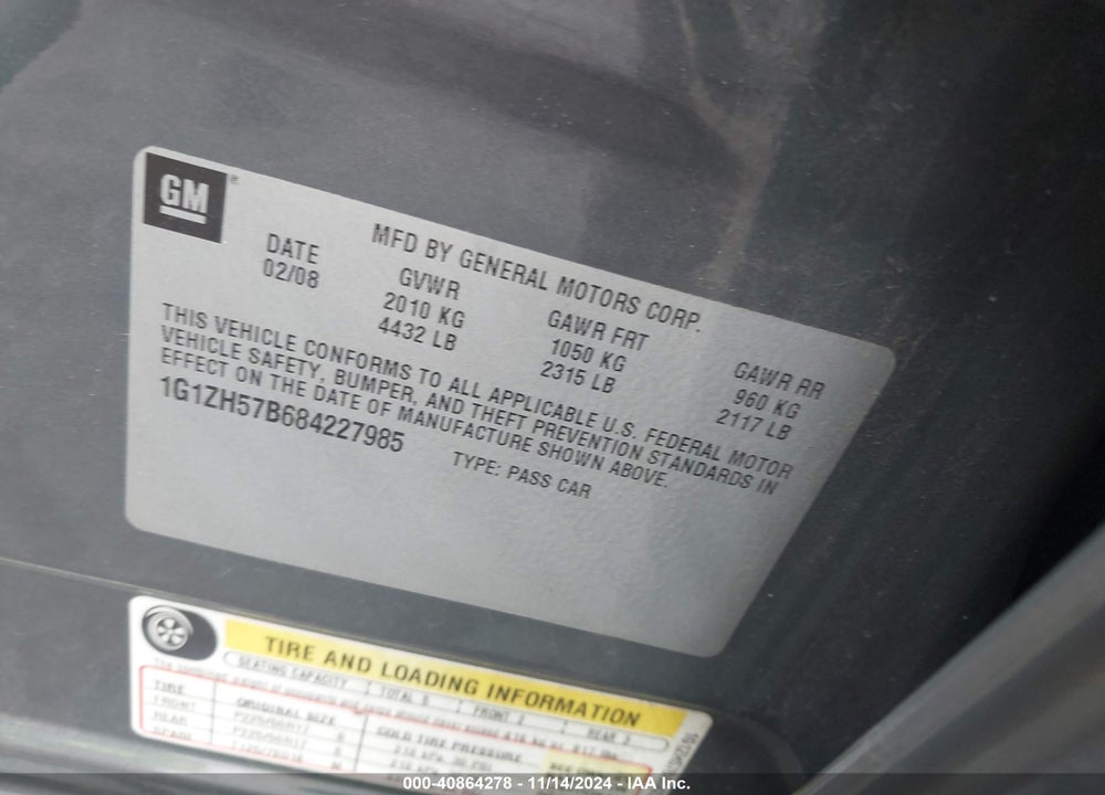 2008 CHEVROLET MALIBU LT VIN: 1G1ZH57B684227985