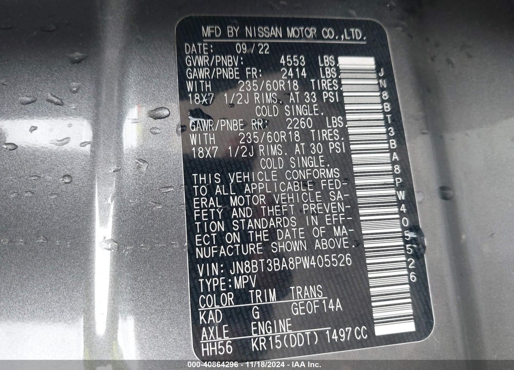 2023 NISSAN ROGUE SV FWD VIN: JN8BT3BA8PW405526