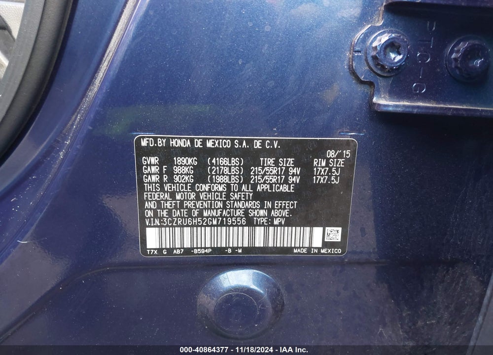2016 HONDA HR-V EX VIN: 3CZRU6H52GM719556