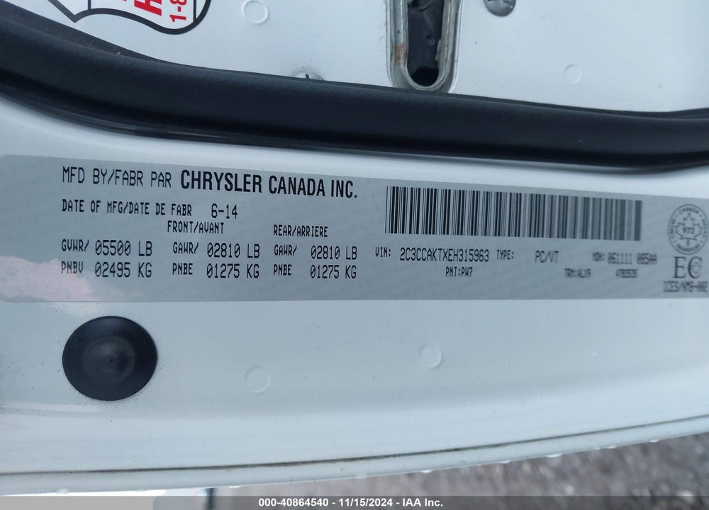 2014 CHRYSLER 300C VIN: 2C3CCAKTXEH315963