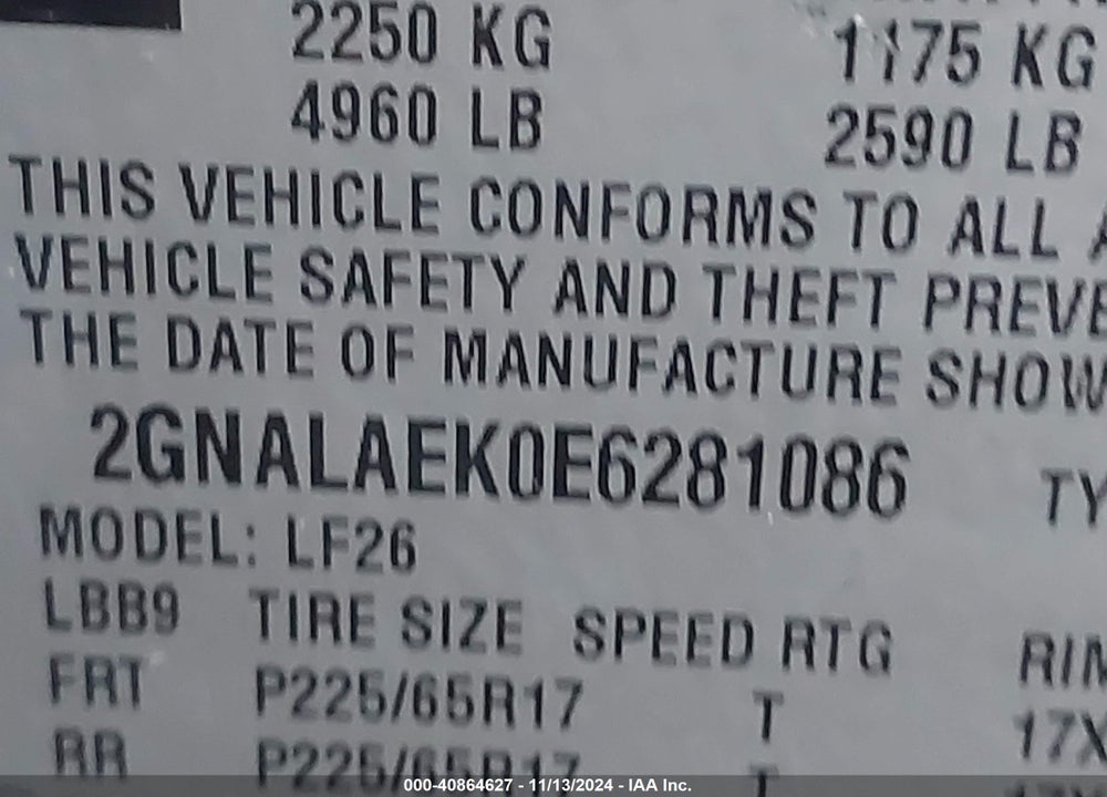 2014 CHEVROLET EQUINOX LS VIN: 2GNALAEK0E6281086