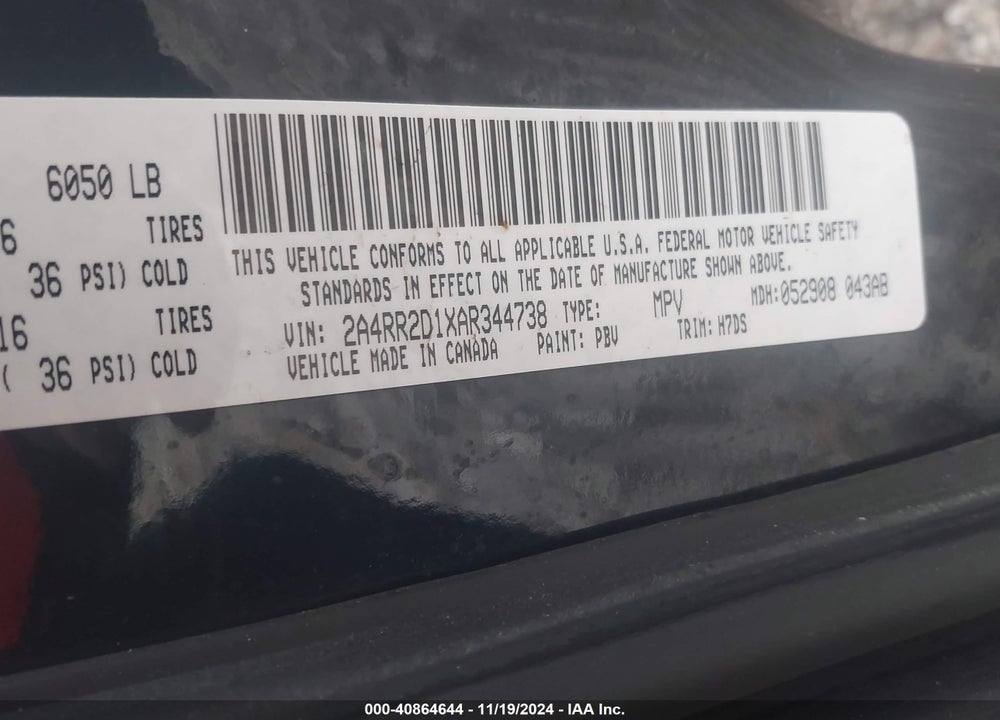 2010 CHRYSLER TOWN & COUNTRY NEW LX VIN: 2A4RR2D1XAR344738