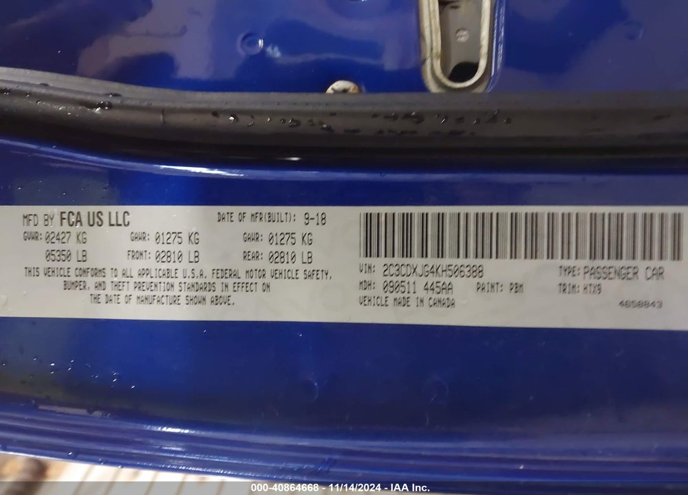 2019 DODGE CHARGER SXT VIN: 2C3CDXJG4KH506388