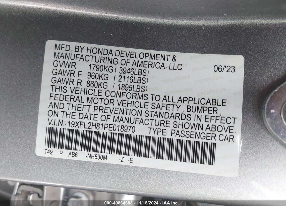 2023 HONDA CIVIC SPORT VIN: 19XFL2H81PE018970