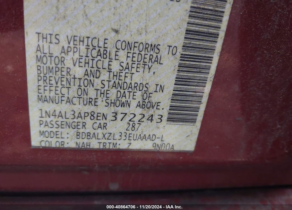 2014 NISSAN ALTIMA 2.5 SL VIN: 1N4AL3AP8EN372243