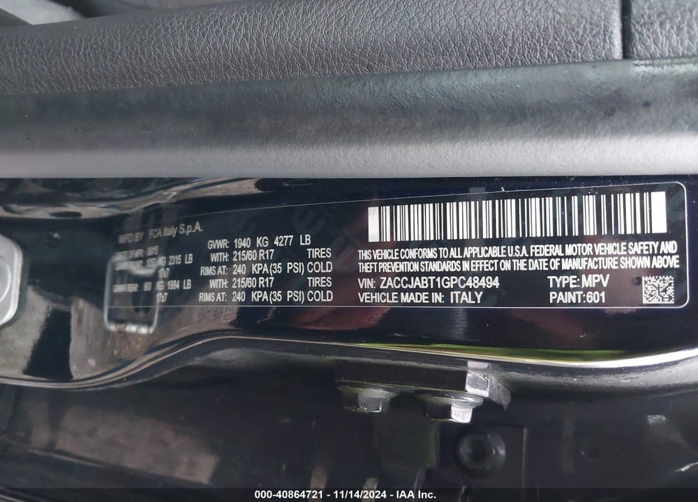 2016 JEEP RENEGADE LATITUDE VIN: ZACCJABT1GPC48494