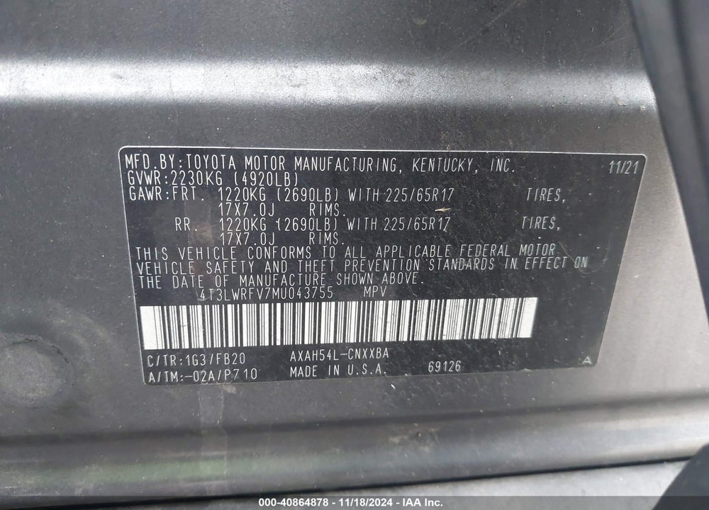 2021 TOYOTA RAV4 HYBRID LE VIN: 4T3LWRFV7MU043755