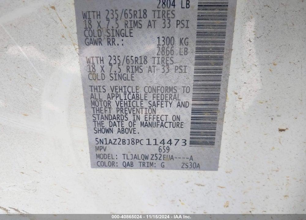 2023 NISSAN MURANO SV FWD VIN: 5N1AZ2BJ8PC114473