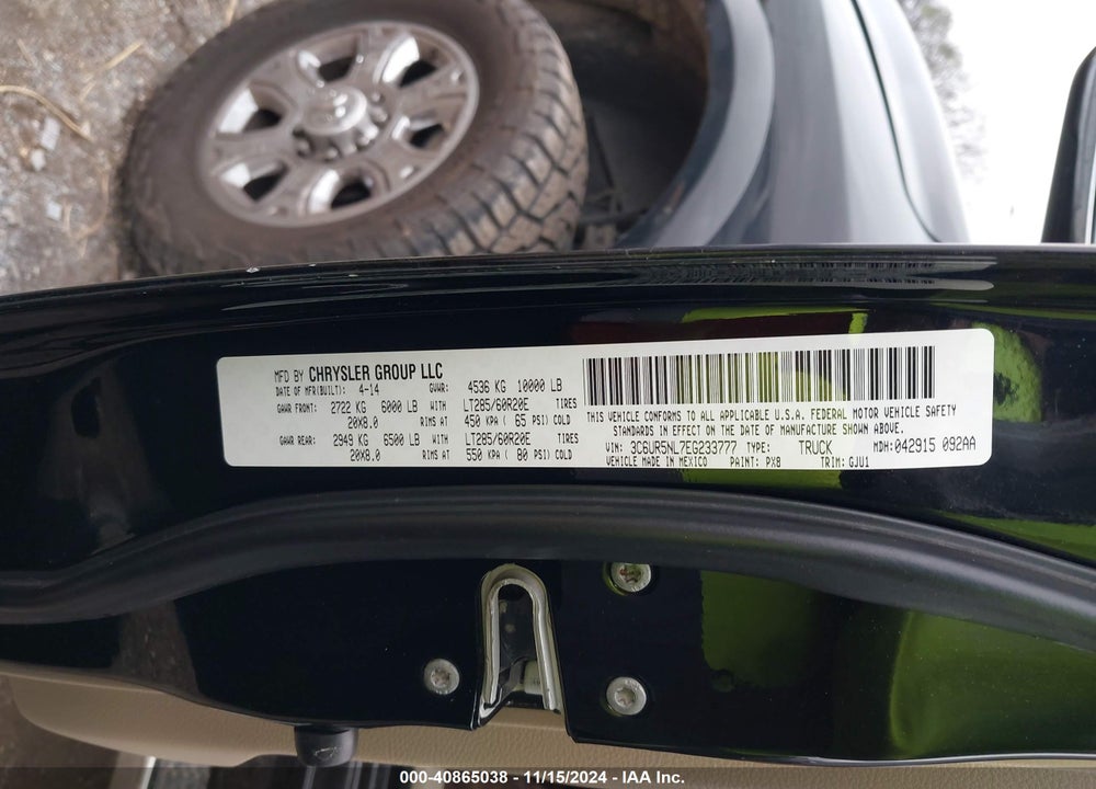 2014 RAM 2500 LAIE VIN: 3C6UR5NL7EG233777