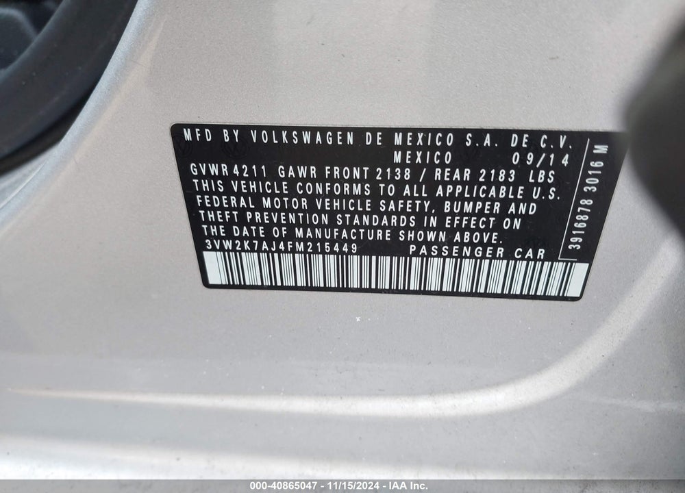 2015 VOLKSWAGEN JETTA 2.0L S VIN: 3VW2K7AJ4FM215449