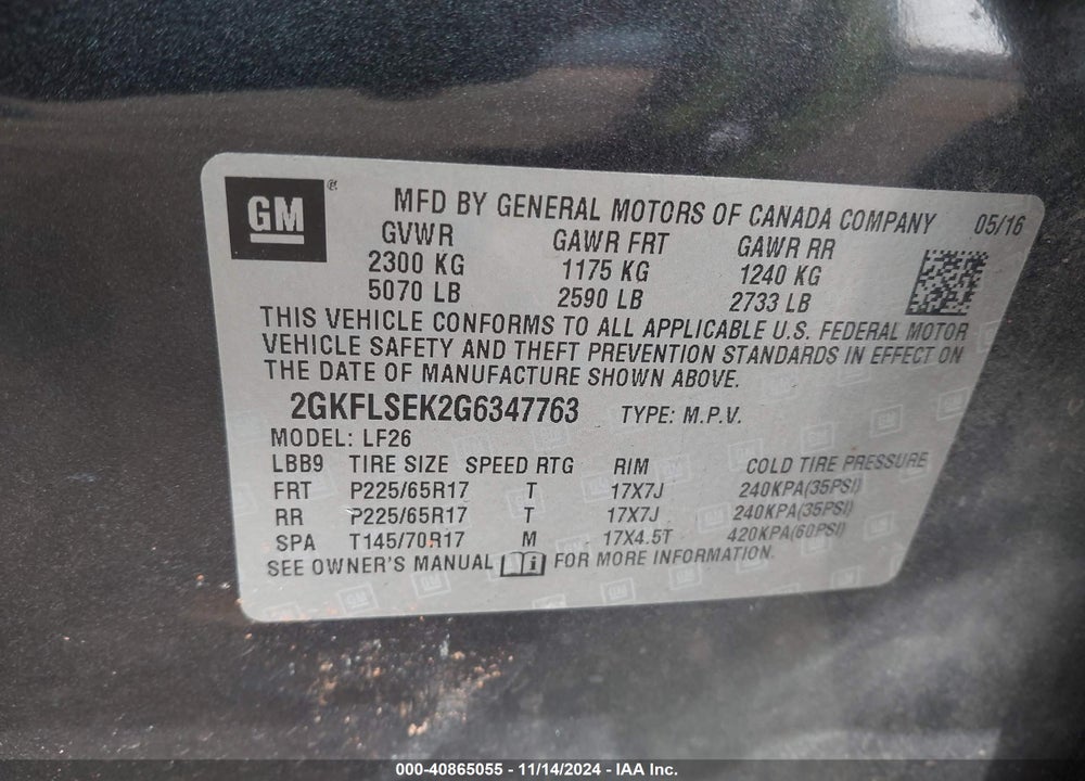 2016 GMC TERRAIN SLE-1 VIN: 2GKFLSEK2G6347763