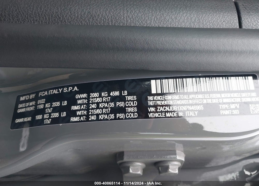 2022 JEEP RENEGADE LATITUDE 4X4 VIN: ZACNJDB1XNPN46965