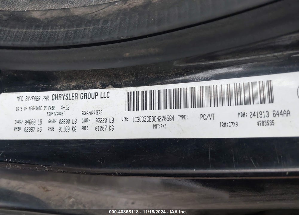 2012 DODGE AVENGER SXT VIN: 1C3CDZCB3CN270564