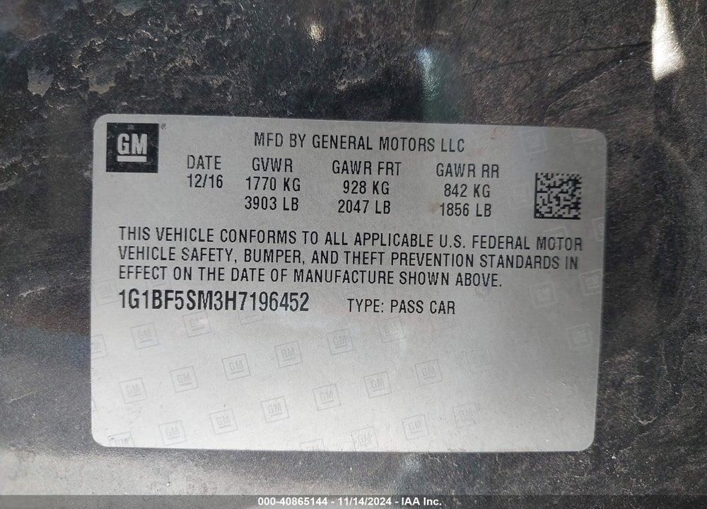 2017 CHEVROLET CRUZE VIN: 1G1BF5SM3H7196452