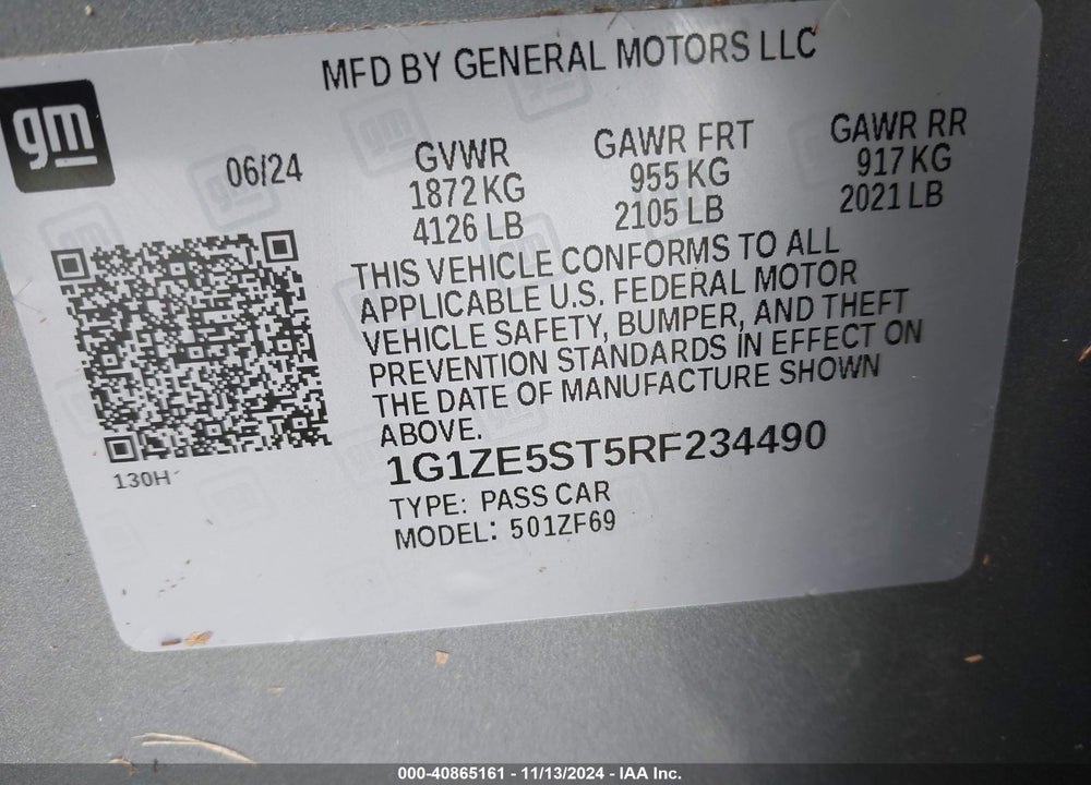2024 CHEVROLET MALIBU FWD 2LT VIN: 1G1ZE5ST5RF234490
