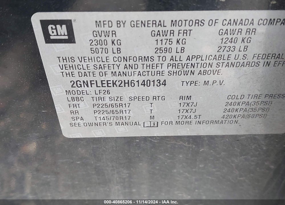 2017 CHEVROLET EQUINOX LS VIN: 2GNFLEEK2H6140134