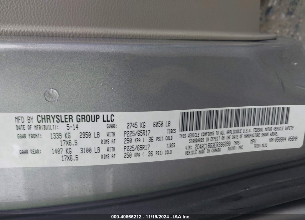 2014 CHRYSLER TOWN & COUNTRY TOURING VIN: 2C4RC1BG3ER396890