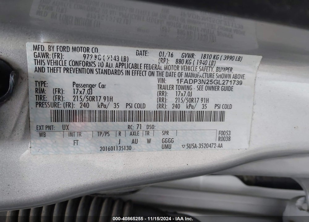 2016 FORD FOCUS TITANIUM VIN: 1FADP3N25GL271739