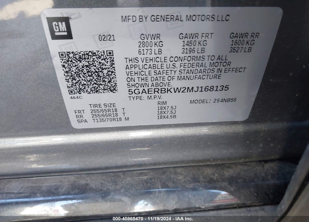 2021 BUICK ENCLAVE FWD ESSENCE VIN: 5GAERBKW2MJ168135