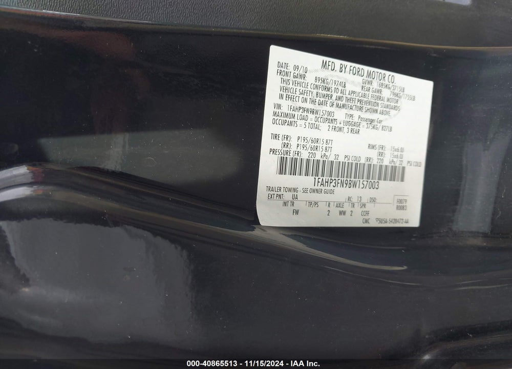 2011 FORD FOCUS SE VIN: 1FAHP3FN9BW157003