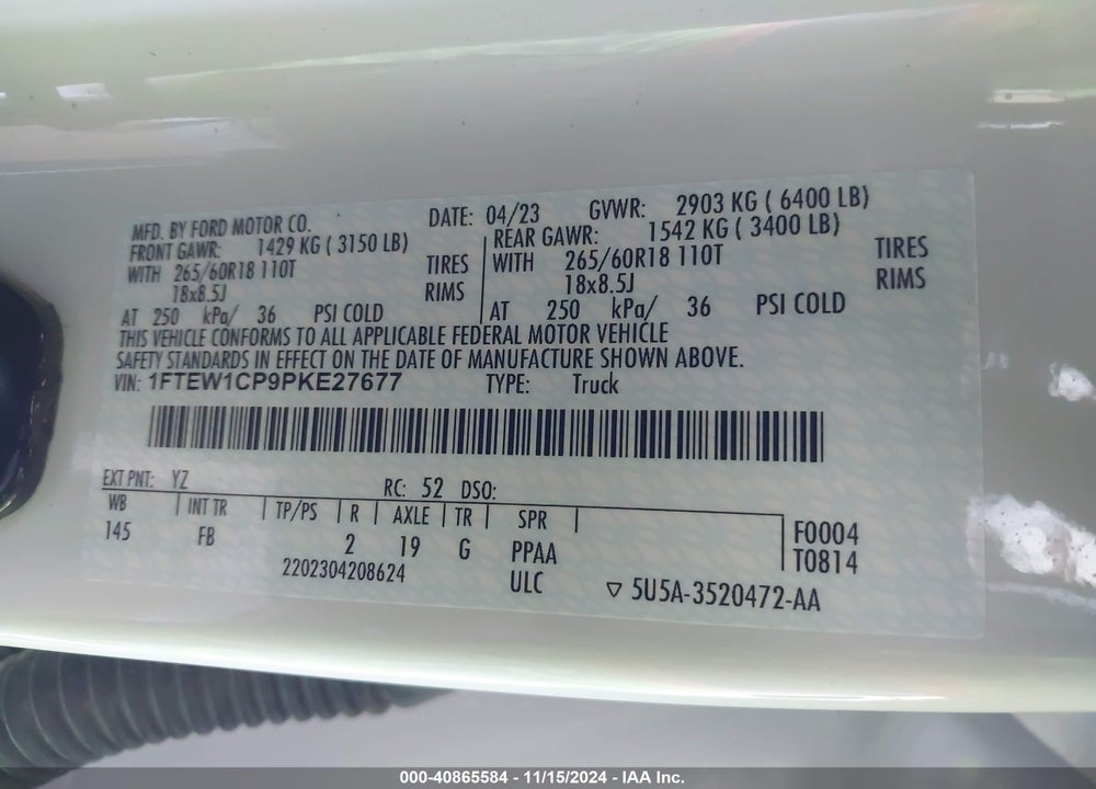 2023 FORD F-150 XLT VIN: 1FTEW1CP9PKE27677