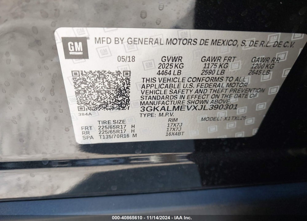 2018 GMC TERRAIN SLE VIN: 3GKALMEVXJL390301