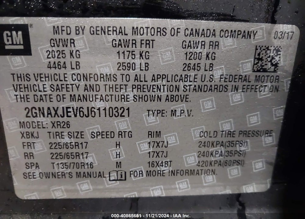 2018 CHEVROLET EQUINOX LT VIN: 2GNAXJEV6J6110321
