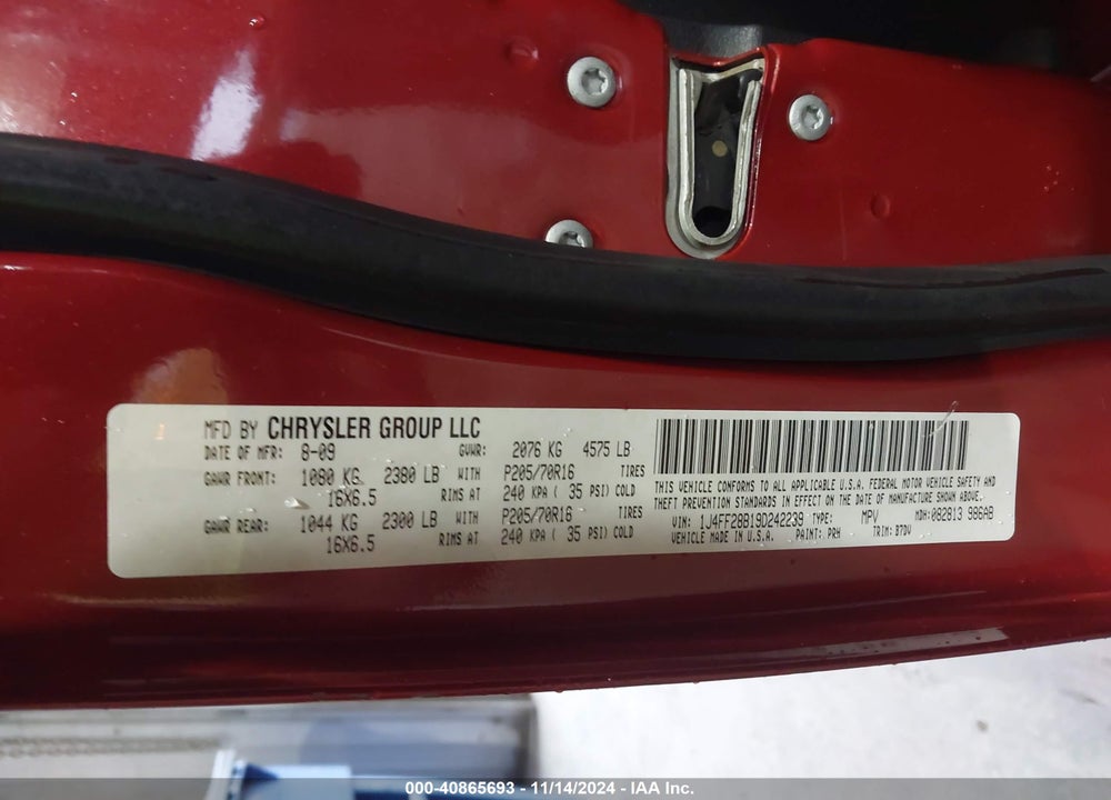 2009 JEEP PATRIOT SPORT VIN: 1J4FF28B19D242239