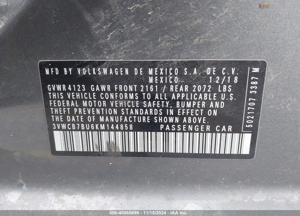 2019 VOLKSWAGEN JETTA S/SE/R-LINE VIN: 3VWCB7BU6KM144858