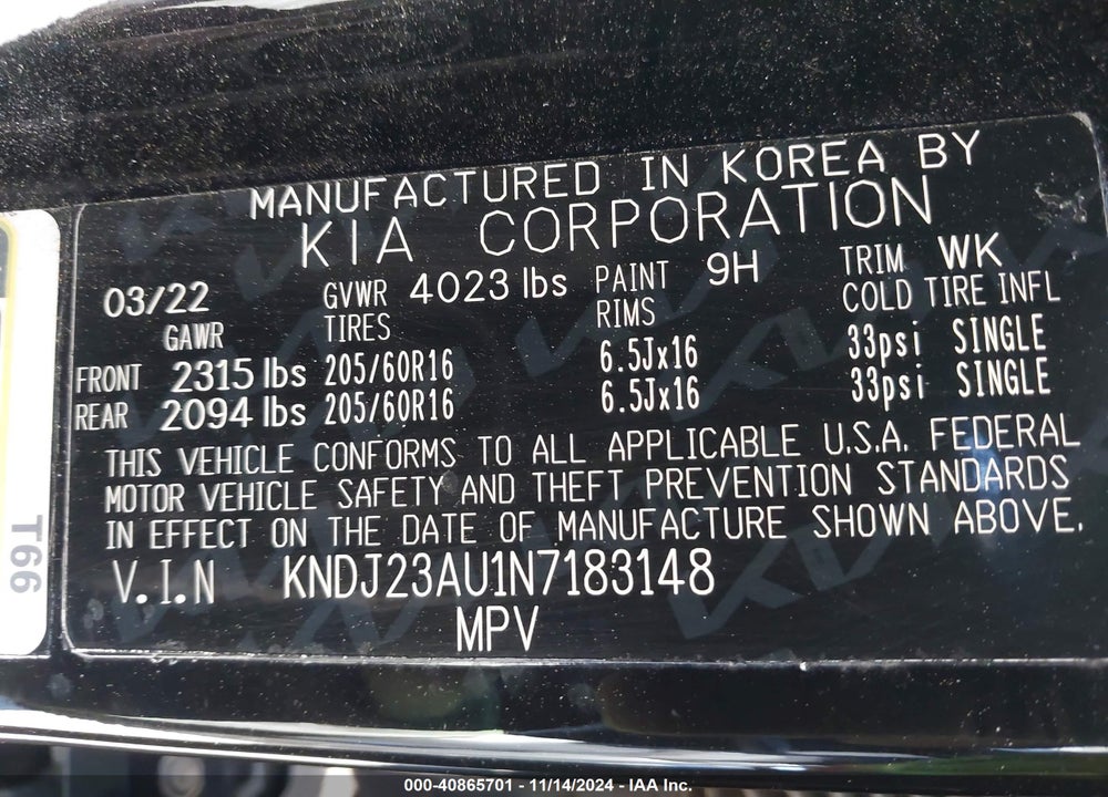 2022 KIA SOUL LX VIN: KNDJ23AU1N7183148