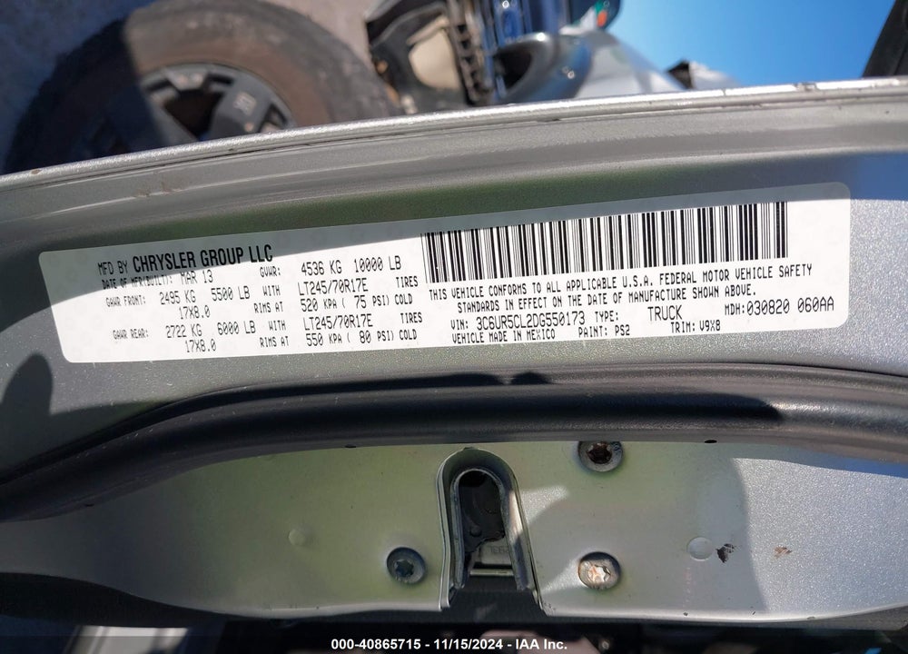 2013 RAM 2500 VIN: 3C6UR5CL2DG550173