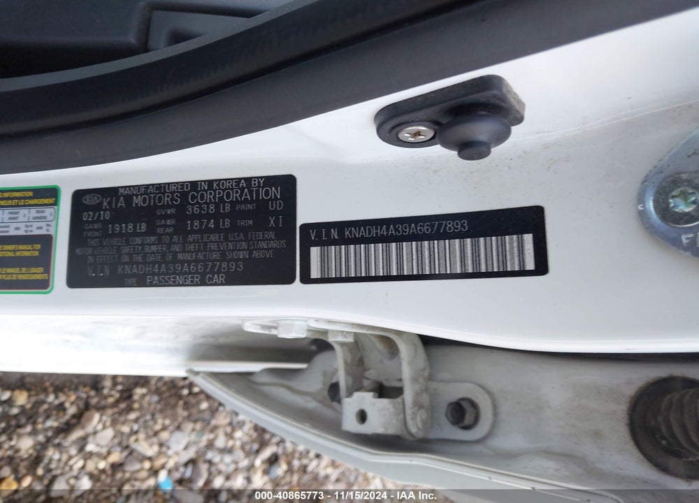 2010 KIA RIO LX VIN: KNADH4A39A6677893