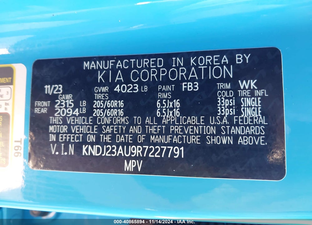 2024 KIA SOUL !/+/S VIN: KNDJ23AU9R7227791